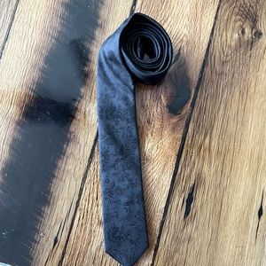 J FERRAR Slim Tie black floral embellished 57” long